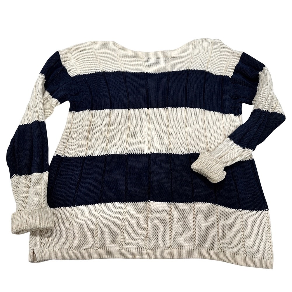 Vtg Ralph Lauren Navy Cream Striped Cotton Knit Sweater‎ Size M